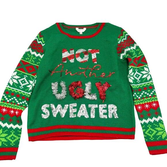 Junior Women XL 15-17 Red Green Not Another Ugly Sweater Christmas Holiday Party - Picture 2 of 9